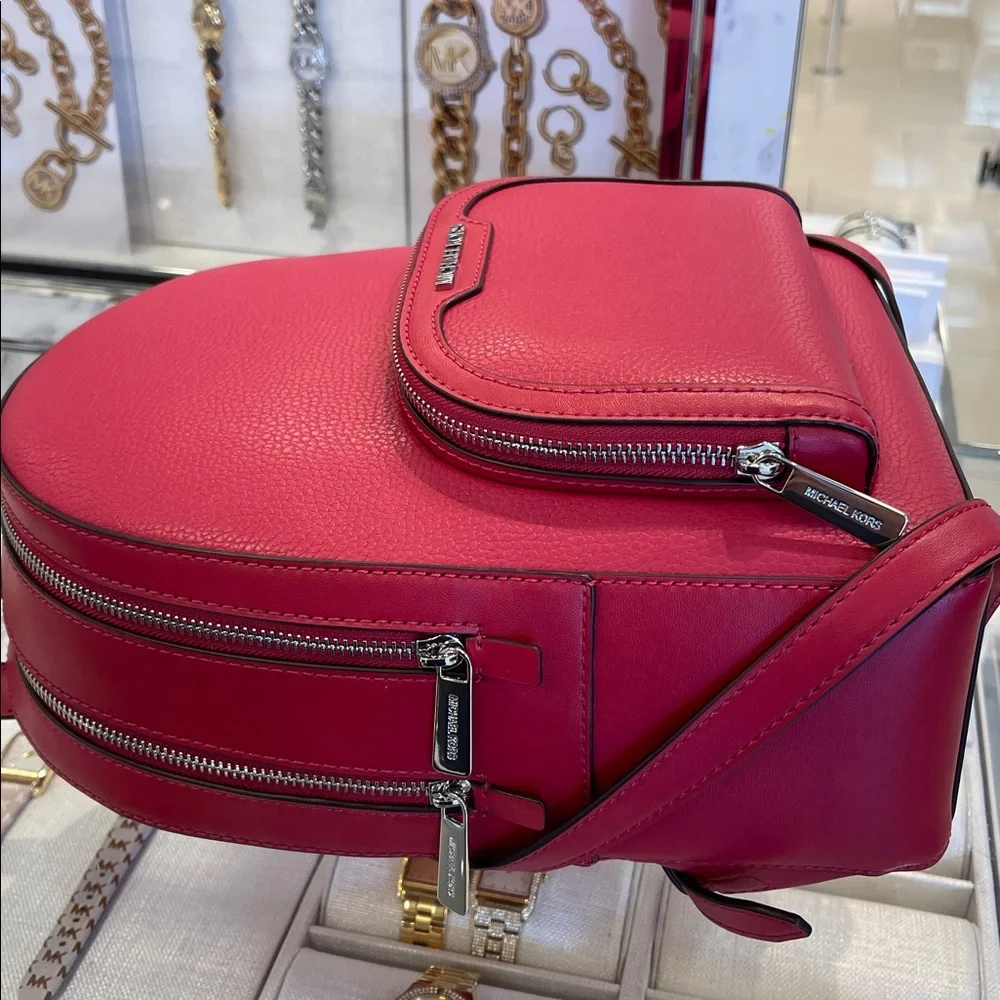 MICHAEL KORS Jaycee Md Zip Pocket Pebbled Leather Backpack Dark Raspberry NWT